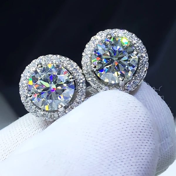 VVS1 Moissanite Luxury Stud Halo Diamond Earrings — GRA Certified
