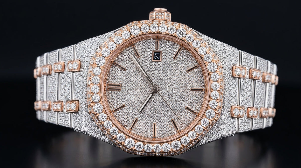 Two-Tone Rose Gold Iced-Out Octagon Luxury Watch — VVS1 Moissanite
