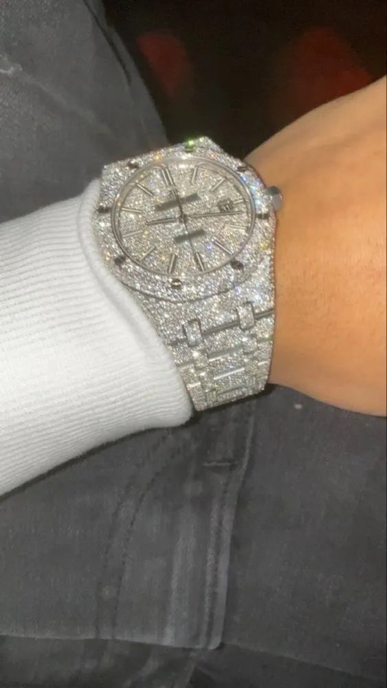 Iced VVS1 Moissanite Octagon Bezel Luxury Watch — Silver