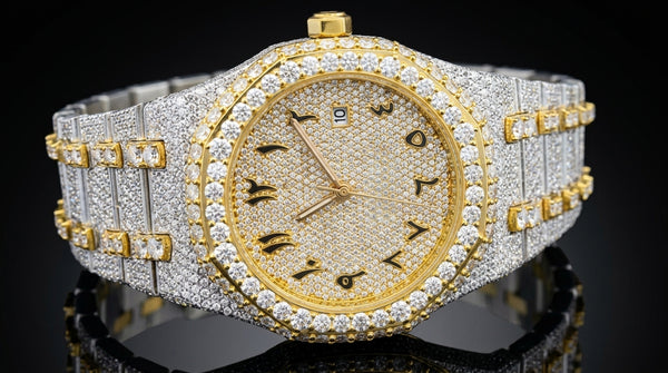 Gold Iced-Out Octagon Luxury Watch — Arabic Dial | VVS1 Moissanite