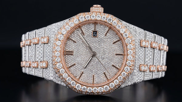 Two-Tone Rose Gold Iced-Out Octagon Luxury Watch — VVS1 Moissanite