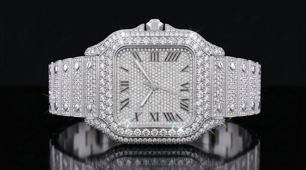 Silver Iced-Out Roman Numeral Luxury Watch — VVS1 Moissanite