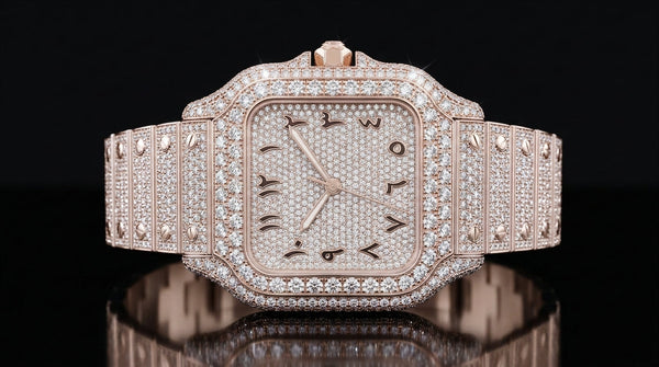 Rose Gold Iced-Out Roman Numeral Luxury Watch — VVS1 Moissanite